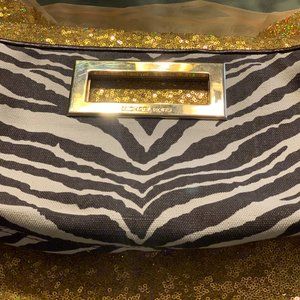 Brown & white zebra print clutch
